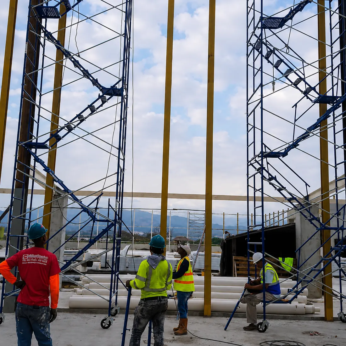 Andamios para trabajo en altura sobre estructura metálica