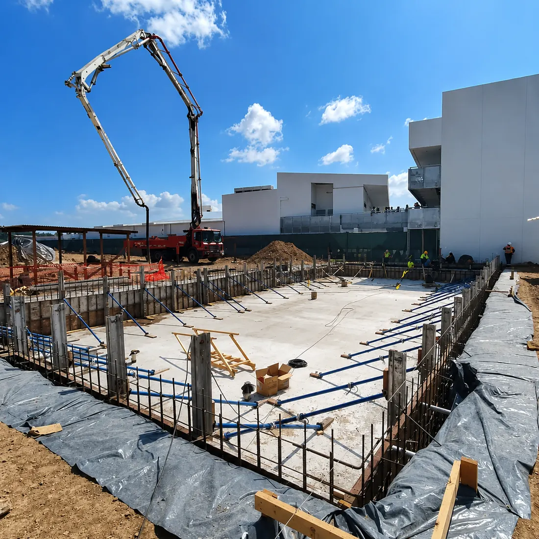 Apuntalamiento y encofrado en la construcción de una piscina olímpica