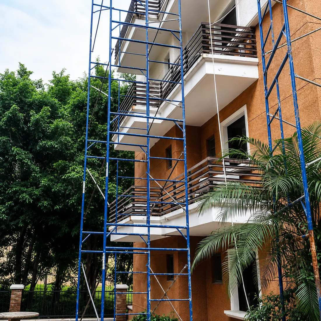 Andamios en la fachada de un edificio residencial